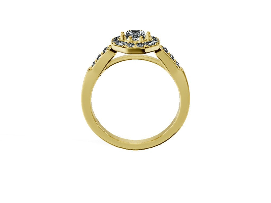 Anillo De Compromiso Halo Moissanita Baguette Hal-018 Oro Amarillo 18K Esmeralda 1.5 Moissanita Cultivado en Laboratorio