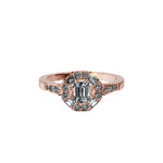 Anillo De Compromiso Halo Moissanita Baguette Hal-018 Oro Rosado 18K Esmeralda 1.5 Moissanita Cultivado en Laboratorio