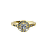 Anillo De Compromiso Halo Moissanita Baguette Hal-018 Oro Amarillo 18K Radiante 1.5 Moissanita Cultivado en Laboratorio