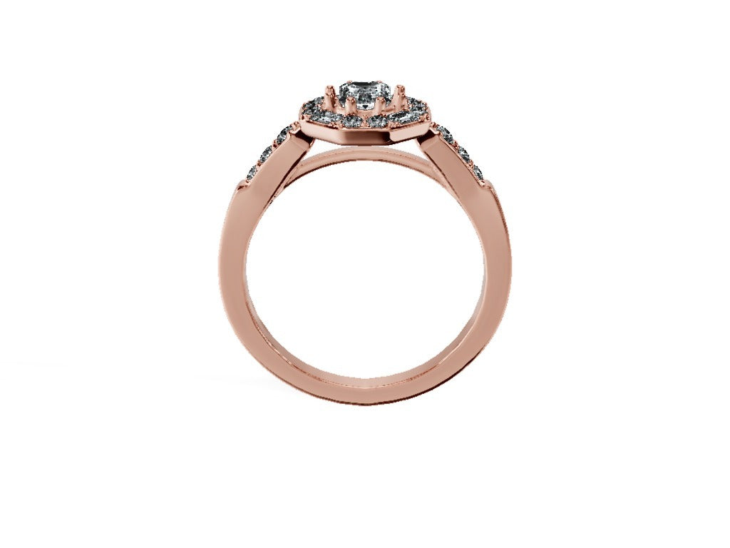 Anillo De Compromiso Halo Moissanita Baguette Hal-018 Oro Rosado 18K Esmeralda 2.5 Moissanita Cultivado en Laboratorio