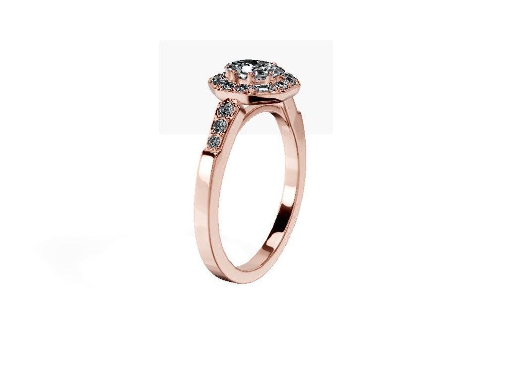 Anillo De Compromiso Halo Moissanita Baguette Hal-018 Oro Rosado 18K Oval 3 Moissanita Cultivado en Laboratorio