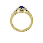 Anillo De Compromiso Halo Zafiro Azul Baguette Hal-018 Oro Amarillo 18K Oval 1 Zafiro Azul Natural