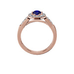 Anillo De Compromiso Halo Zafiro Azul Baguette Hal-018 Oro Rosado 18K Oval 1 Zafiro Azul Natural
