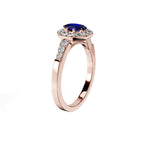 Anillo De Compromiso Halo Zafiro Azul Baguette Hal-018 Oro Rosado 18K Oval 1 Zafiro Azul Natural