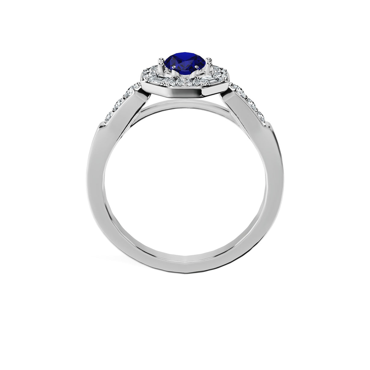 Anillo De Compromiso Halo Zafiro Azul Baguette Hal-018 Platino Oval 1 Zafiro Azul Natural