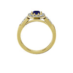 Anillo De Compromiso Halo Zafiro Azul Baguette Hal-018 Oro Amarillo 18K Esmeralda 1 Zafiro Azul Natural