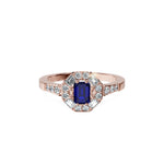 Anillo De Compromiso Halo Zafiro Azul Baguette Hal-018 Oro Rosado 18K Esmeralda 1 Zafiro Azul Natural