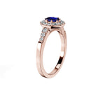 Anillo De Compromiso Halo Zafiro Azul Baguette Hal-018 Oro Rosado 18K Esmeralda 1 Zafiro Azul Natural