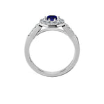 Anillo De Compromiso Halo Zafiro Azul Baguette Hal-018 Platino Esmeralda 1 Zafiro Azul Natural