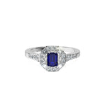 Anillo De Compromiso Halo Zafiro Azul Baguette Hal-018 Platino Esmeralda 1 Zafiro Azul Natural