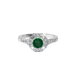 Anillo De Compromiso Halo Esmeralda Baguette Hal-018 Oro Blanco 18K Redondo 0.5 Esmeralda Natural