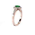 Anillo De Compromiso Halo Esmeralda Baguette Hal-018 Oro Rosado 18K Oval 0.5 Esmeralda Natural