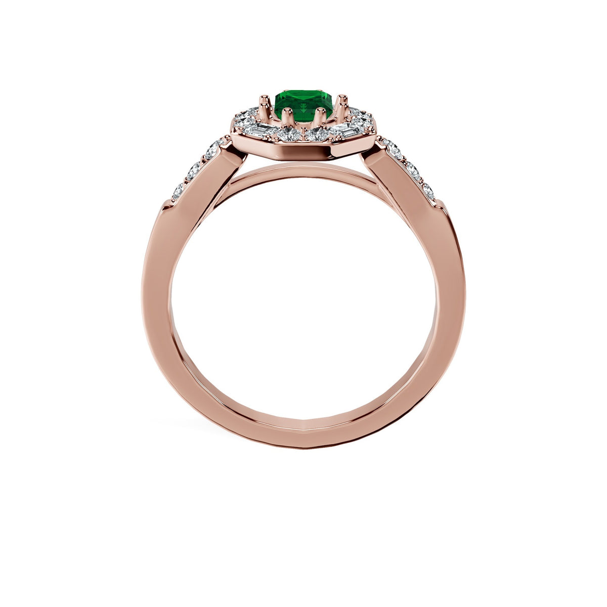 Anillo De Compromiso Halo Esmeralda Baguette Hal-018 Oro Rosado 18K Esmeralda 0.5 Esmeralda Natural