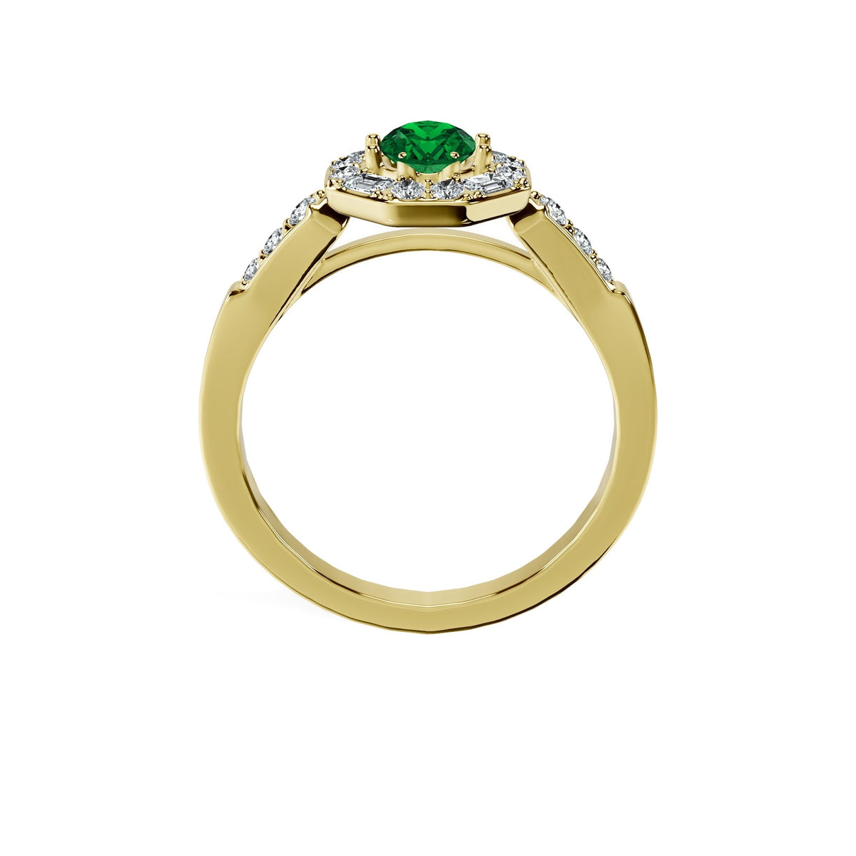 Anillo De Compromiso Halo Esmeralda Baguette Hal-018 Oro Amarillo 18K Oval 1 Esmeralda Natural