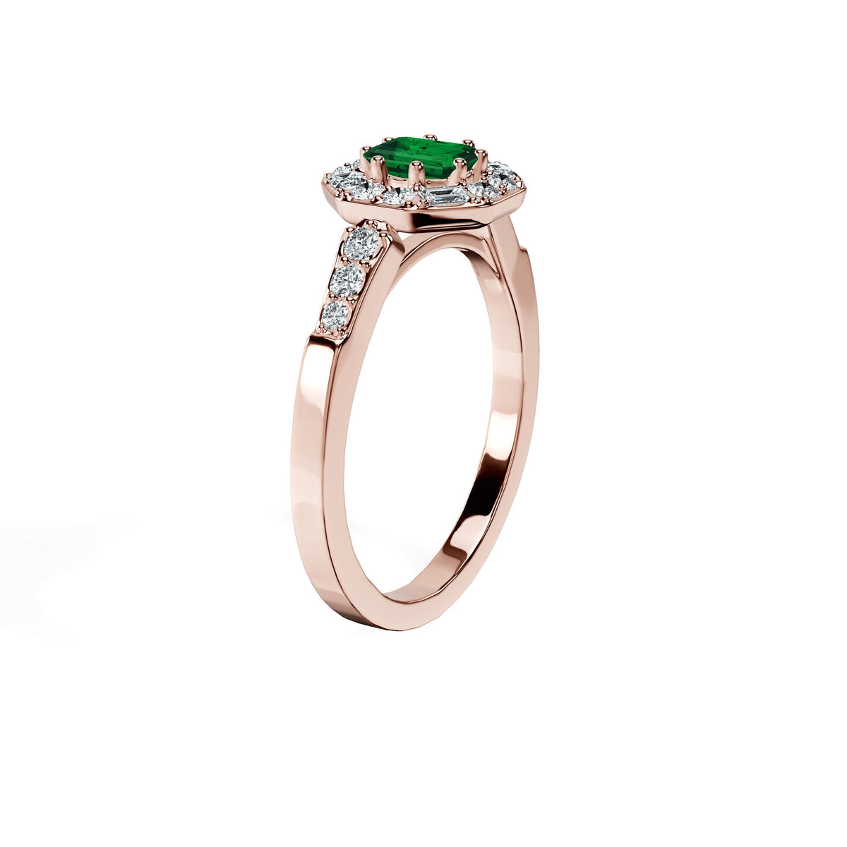 Anillo De Compromiso Halo Esmeralda Baguette Hal-018 Oro Rosado 18K Esmeralda 1 Esmeralda Natural