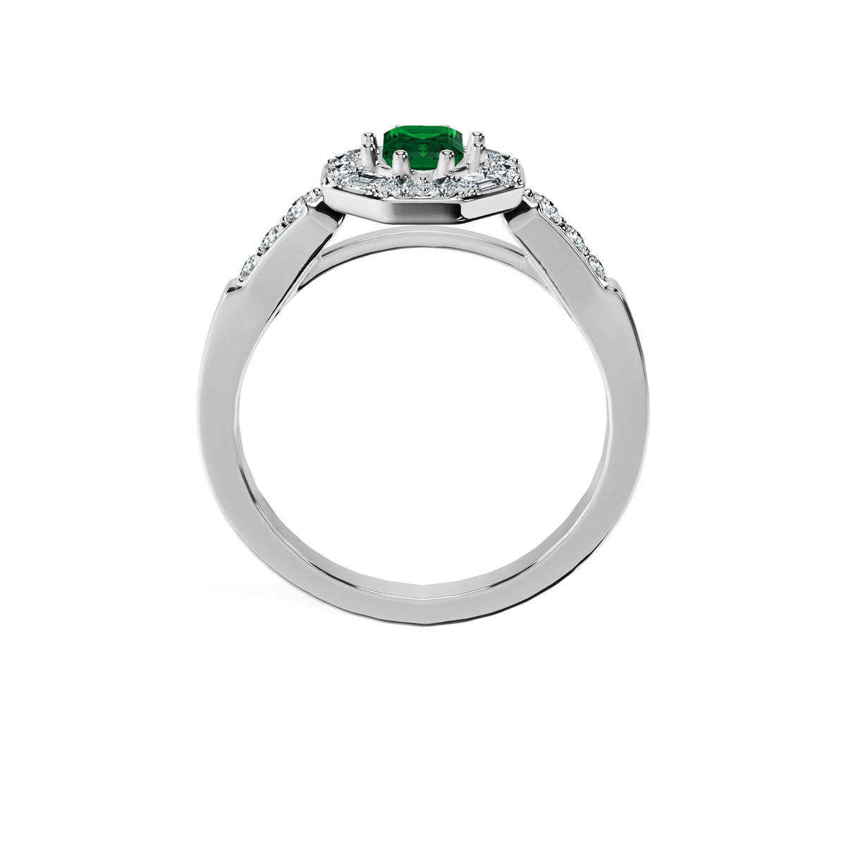 Anillo De Compromiso Halo Esmeralda Baguette Hal-018 Platino Esmeralda 1 Esmeralda Natural