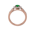 Anillo De Compromiso Halo Esmeralda Baguette Hal-018 Oro Rosado 18K Redondo 1.5 Esmeralda Natural