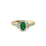 Anillo De Compromiso Halo Esmeralda Baguette Hal-018 Oro Amarillo 18K Oval 1.5 Esmeralda Natural