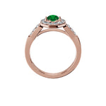 Anillo De Compromiso Halo Esmeralda Baguette Hal-018 Oro Rosado 18K Oval 1.5 Esmeralda Natural