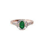 Anillo De Compromiso Halo Esmeralda Baguette Hal-018 Oro Rosado 18K Oval 1.5 Esmeralda Natural