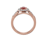 Anillo De Compromiso Halo Rubi Baguette Hal-018 Oro Rosado 18K Oval 0.5 Rubi Natural