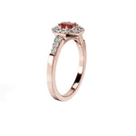 Anillo De Compromiso Halo Rubi Baguette Hal-018 Oro Rosado 18K Esmeralda 0.5 Rubi Natural