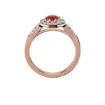 Anillo De Compromiso Halo Rubi Baguette Hal-018 Oro Rosado 18K Redondo 1 Rubi Natural
