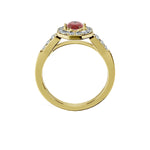 Anillo De Compromiso Halo Rubi Baguette Hal-018 Oro Amarillo 18K Oval 1 Rubi Natural