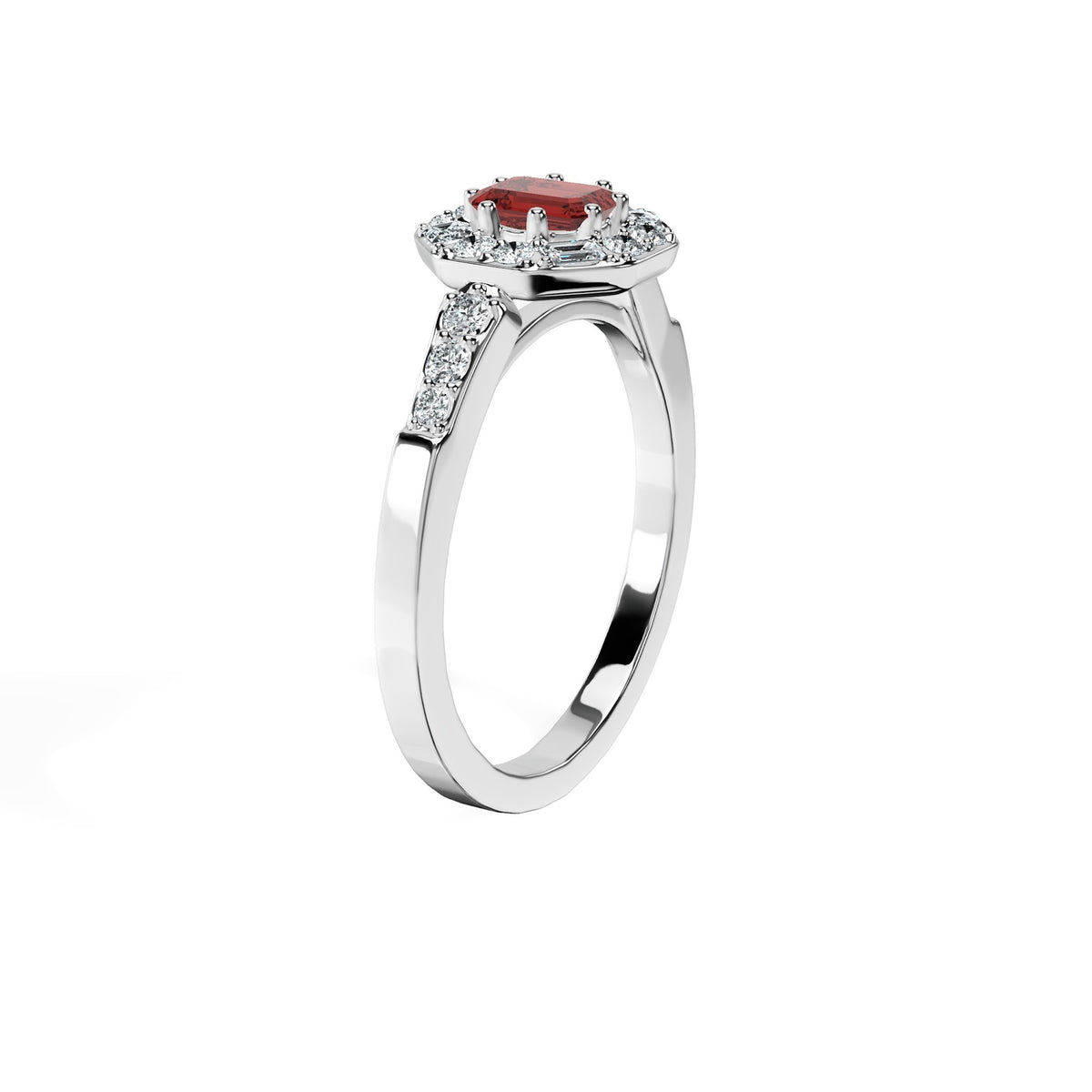 Anillo De Compromiso Halo Rubi Baguette Hal-018 Oro Blanco 18K Esmeralda 1 Rubi Natural