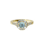 Anillo De Compromiso Halo Aguamarina Baguette Hal-018 Oro Amarillo 18K Redondo 0.5 Aguamarina Natural