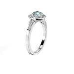Anillo De Compromiso Halo Aguamarina Baguette Hal-018 Oro Blanco 18K Redondo 0.5 Aguamarina Natural