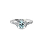 Anillo De Compromiso Halo Aguamarina Baguette Hal-018 Platino Oval 0.5 Aguamarina Natural