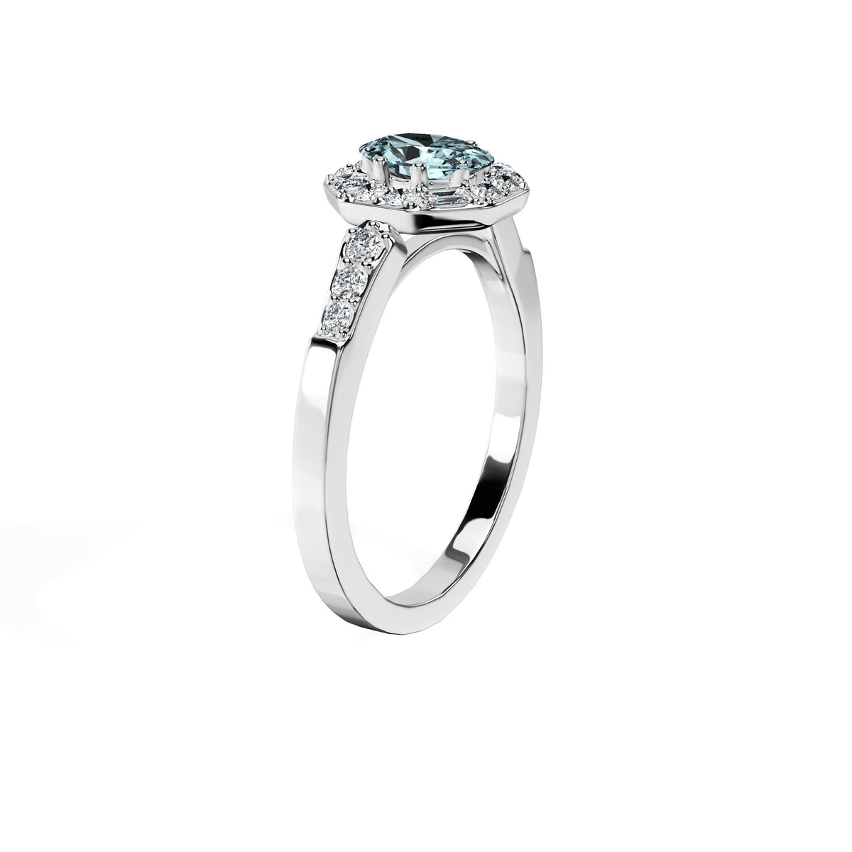 Anillo De Compromiso Halo Aguamarina Baguette Hal-018 Platino Oval 0.5 Aguamarina Natural
