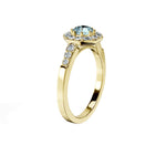 Anillo De Compromiso Halo Aguamarina Baguette Hal-018 Oro Amarillo 18K Redondo 1 Aguamarina Natural
