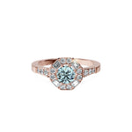 Anillo De Compromiso Halo Aguamarina Baguette Hal-018 Oro Rosado 18K Redondo 1 Aguamarina Natural