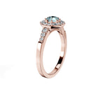 Anillo De Compromiso Halo Aguamarina Baguette Hal-018 Oro Rosado 18K Redondo 1 Aguamarina Natural