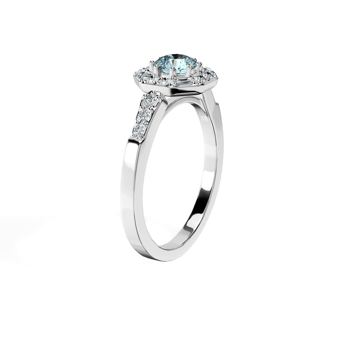 Anillo De Compromiso Halo Aguamarina Baguette Hal-018 Platino Redondo 1 Aguamarina Natural