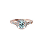 Anillo De Compromiso Halo Aguamarina Baguette Hal-018 Oro Rosado 18K Oval 1 Aguamarina Natural