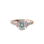 Anillo De Compromiso Halo Aguamarina Baguette Hal-018 Oro Rosado 18K Esmeralda 1 Aguamarina Natural