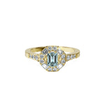 Anillo De Compromiso Halo Aguamarina Baguette Hal-018 Oro Amarillo 18K Esmeralda 1.5 Aguamarina Natural