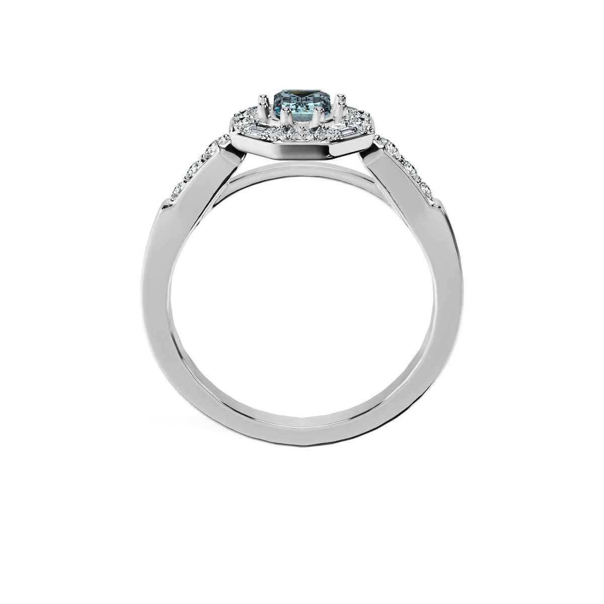 Anillo De Compromiso Halo Aguamarina Baguette Hal-018 Platino Esmeralda 1.5 Aguamarina Natural
