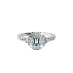 Anillo De Compromiso Halo Aguamarina Baguette Hal-018 Platino Esmeralda 1.5 Aguamarina Natural