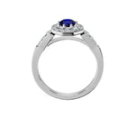 Anillo De Compromiso Halo Zafiro Azul Baguette Hal-018 Oro Blanco 18K Redondo 1 Zafiro Azul Cultivado en Laboratorio