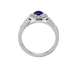Anillo De Compromiso Halo Zafiro Azul Baguette Hal-018 Oro Blanco 18K Oval 1 Zafiro Azul Cultivado en Laboratorio