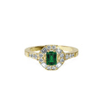 Anillo De Compromiso Halo Esmeralda Baguette Hal-018 Oro Amarillo 18K Esmeralda 0.5 Esmeralda Cultivado en Laboratorio