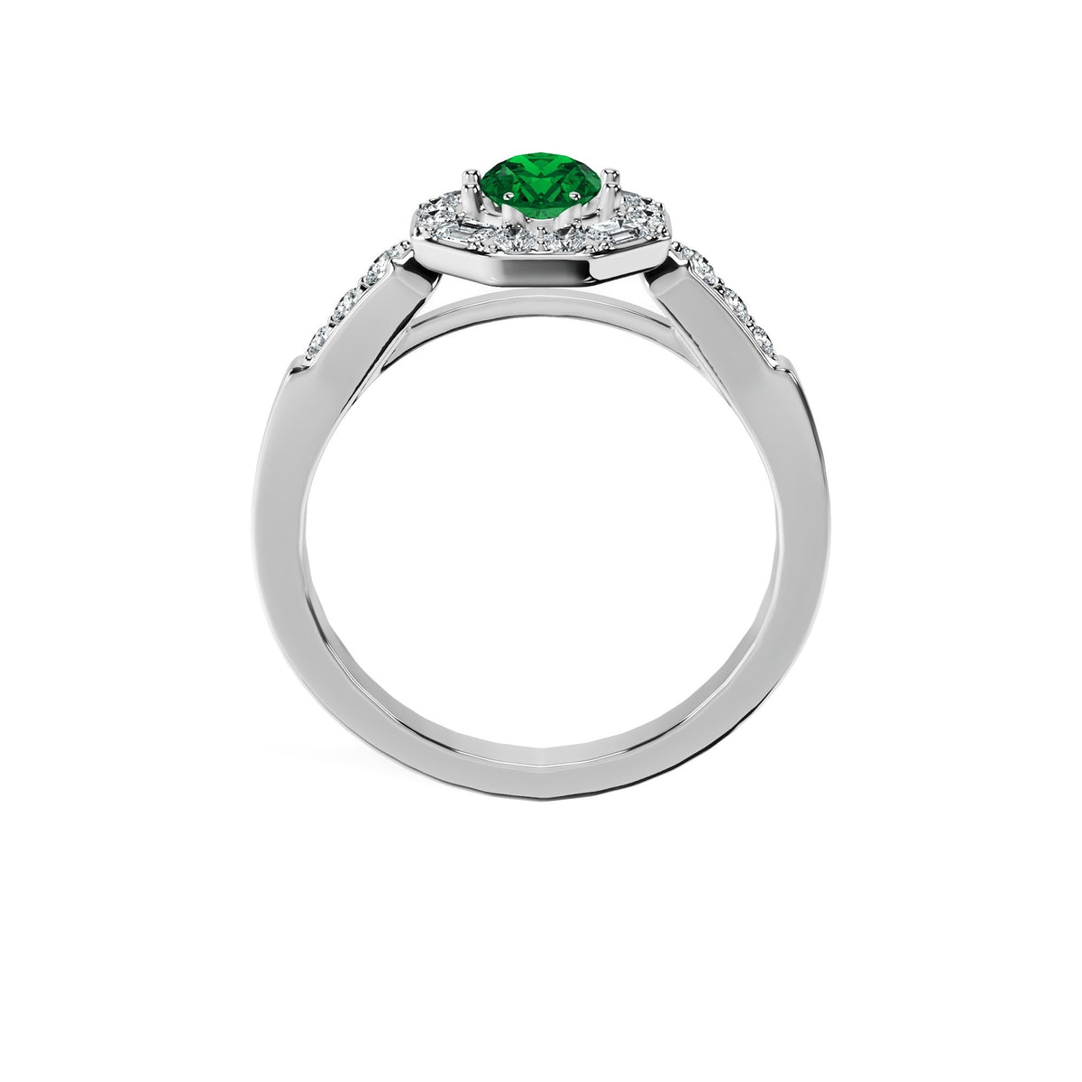 Anillo De Compromiso Halo Esmeralda Baguette Hal-018 Oro Blanco 18K Oval 1 Esmeralda Cultivado en Laboratorio