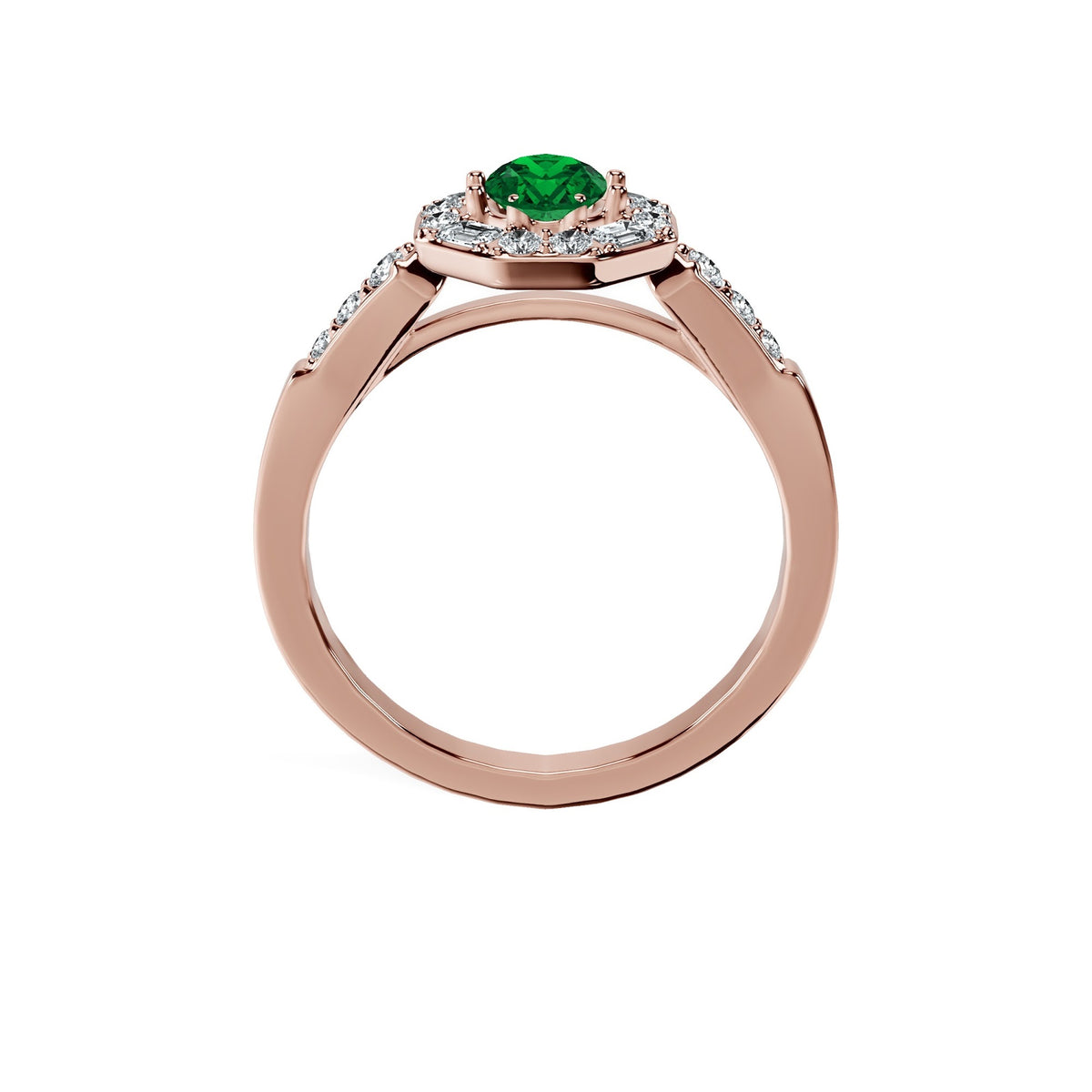 Anillo De Compromiso Halo Esmeralda Baguette Hal-018 Oro Rosado 18K Oval 1 Esmeralda Cultivado en Laboratorio