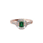 Anillo De Compromiso Halo Esmeralda Baguette Hal-018 Oro Rosado 18K Esmeralda 1.5 Esmeralda Cultivado en Laboratorio