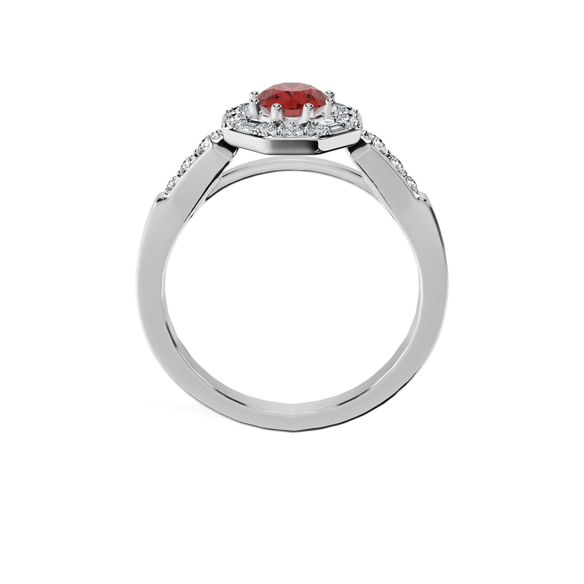 Anillo De Compromiso Halo Rubi Baguette Hal-018 Platino Redondo 0.5 Rubi Cultivado en Laboratorio