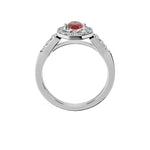 Anillo De Compromiso Halo Rubi Baguette Hal-018 Oro Blanco 18K Oval 1 Rubi Cultivado en Laboratorio